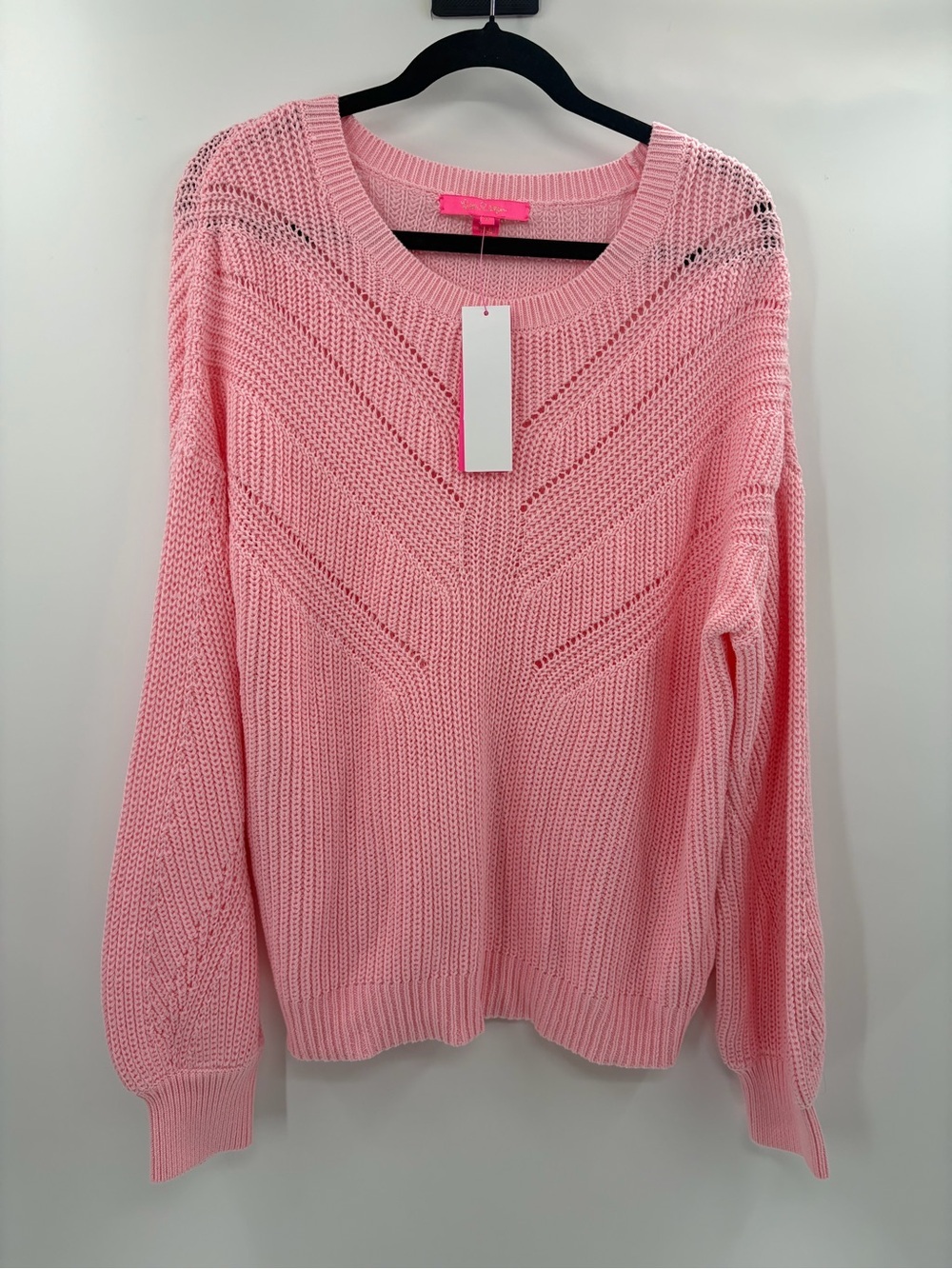 Lilly Pulitzer Bristow sweater cable knit long sleeve pink crew neck xl NWT